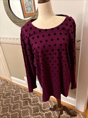 NEW Women's Polka Dot Long-Sleeve Top Burgundy velvet polka dots Talbots plus 3X